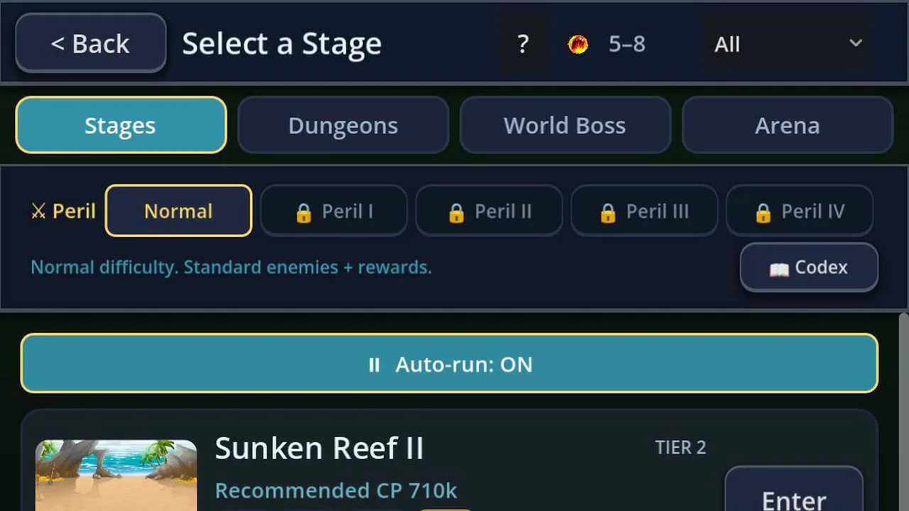 Auto-run — the full-idle switch armed on Stage Select.
