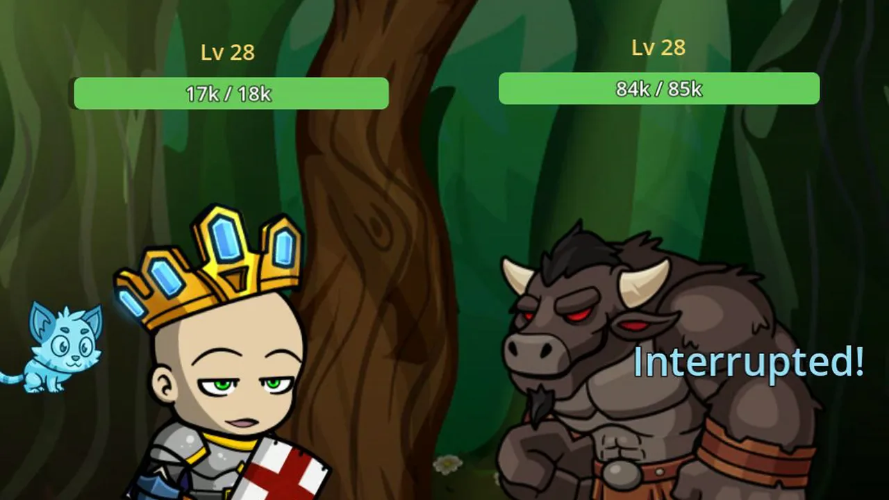Bull Rush interrupted — the Minotaur's visible boss windup denied by a control build.
